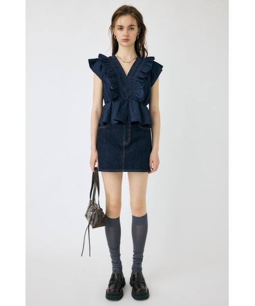 MOUSSY(マウジー)の「【EC・一部店舗限定】SHIRRING RUFFLE PEPLUM トップス(シャツ/ブラウス・レディース・ダークブルー/ブルー・FREE)」の21枚目の写真