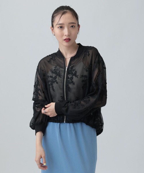 LEPSIM（レプシィム）の「3Dレースギャザーブルゾン　653985（ブルゾン・レディース・ブラウン/ブラック/カーキ・FREE）」の2枚目の写真