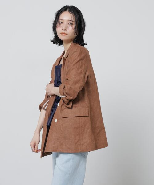 NANO universe（ナノユニバース）の「European Flax ダブル6Bジャケット(セットアップ可)（テーラードジャケット・レディース・ブラウン/グレー系その他4/チャコール・M/S）」の4枚目の写真