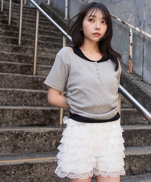 WEGO/【26年春夏新作】レイヤードヘンリーネック半袖T（Tシャツ