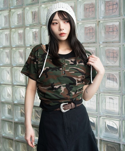 WEGO(ウィゴー)の「WEGO/レイヤードヘンリーネック半袖T(Tシャツ/カットソー・レディース・杢グレー/ホワイト/その他1・FREE)」の6枚目の写真