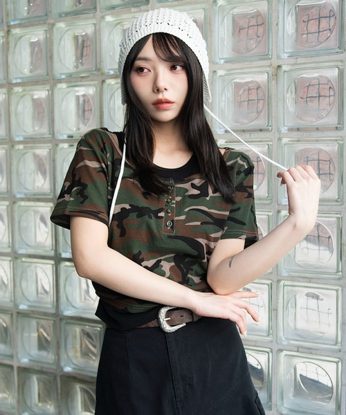 WEGO(ウィゴー)の「WEGO/レイヤードヘンリーネック半袖T(Tシャツ/カットソー・レディース・杢グレー/ホワイト/その他1・FREE)」の7枚目の写真