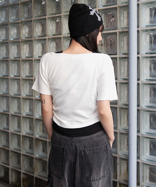 WEGO(ウィゴー)の「WEGO/レイヤードヘンリーネック半袖T(Tシャツ/カットソー・レディース・杢グレー/ホワイト/その他1・FREE)」の10枚目の写真