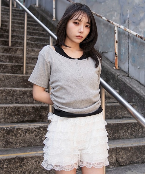 WEGO/【26年春夏新作】レイヤードヘンリーネック半袖T（Tシャツ