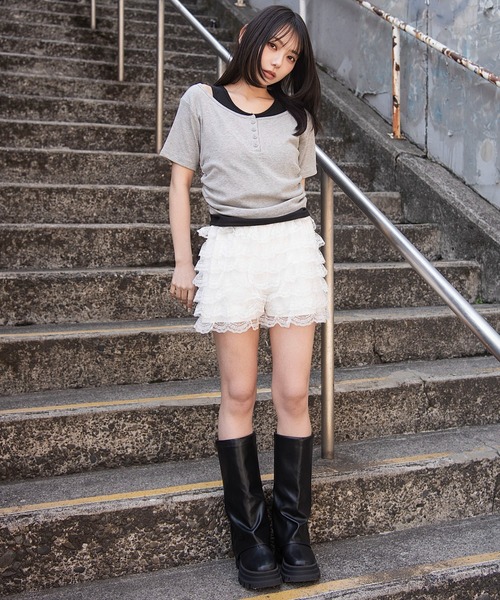 WEGO(ウィゴー)の「WEGO/レイヤードヘンリーネック半袖T(Tシャツ/カットソー・レディース・杢グレー/ホワイト/その他1・FREE)」の11枚目の写真