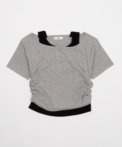 WEGO(ウィゴー)の「WEGO/レイヤードヘンリーネック半袖T(Tシャツ/カットソー・レディース・杢グレー/ホワイト/その他1・FREE)」の21枚目の写真