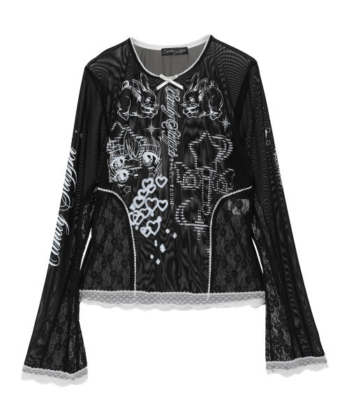 Candy Stripper(キャンディストリッパー)の「MAGICAL GIRL TATTOO LACE トップス(Tシャツ/カットソー・レディース・オフホワイト/ブラック/ベージュ・FREE)」の12枚目の写真