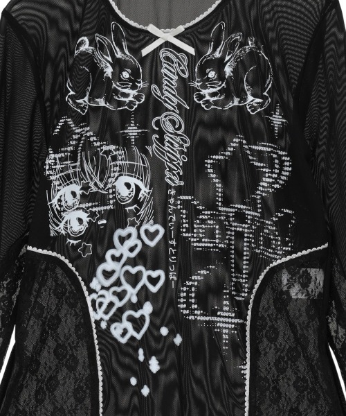 Candy Stripper(キャンディストリッパー)の「MAGICAL GIRL TATTOO LACE トップス(Tシャツ/カットソー・レディース・オフホワイト/ブラック/ベージュ・FREE)」の7枚目の写真
