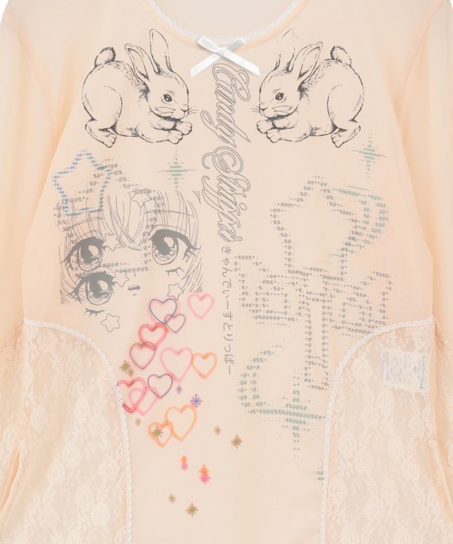 Candy Stripper(キャンディストリッパー)の「MAGICAL GIRL TATTOO LACE トップス(Tシャツ/カットソー・レディース・オフホワイト/ブラック/ベージュ・FREE)」の4枚目の写真