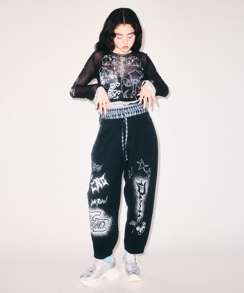 Candy stripper TATTOO LACE SHEER TOPS 黒 Candy Stripper（キャンディーストリッパー） tシャツ TATTOO LACE
