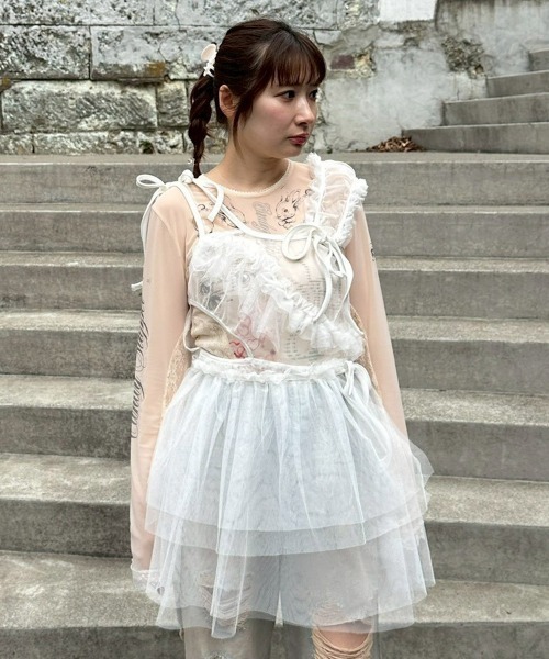 【新品】CANDY STRIPPER レース シアー トップス オフホワイト セール】MAGICAL GIRL TATTOO LACE トップス（Tシャツ/カットソー
