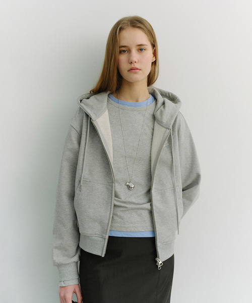 UNISEX Cropped Zip‑Up Hoodie UDTS6A101 — меланж‑серый