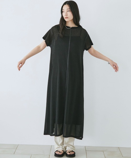 Doux archives(ドゥアルシーヴ)の「シアーカットソーワンピース(Tシャツ/カットソー・レディース・ピンク/ブラック/ブラウン・FREE)」の1枚目の写真