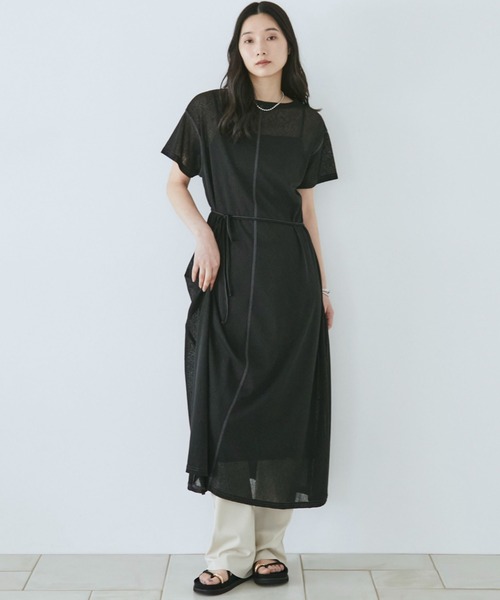 Doux archives(ドゥアルシーヴ)の「シアーカットソーワンピース(Tシャツ/カットソー・レディース・ピンク/ブラック/ブラウン・FREE)」の9枚目の写真