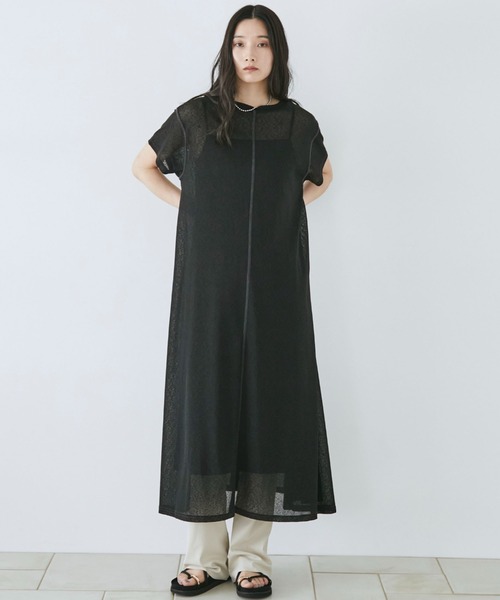Doux archives(ドゥアルシーヴ)の「シアーカットソーワンピース(Tシャツ/カットソー・レディース・ピンク/ブラック/ブラウン・FREE)」の4枚目の写真