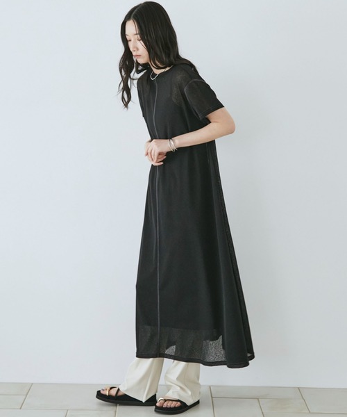 Doux archives(ドゥアルシーヴ)の「シアーカットソーワンピース(Tシャツ/カットソー・レディース・ピンク/ブラック/ブラウン・FREE)」の5枚目の写真