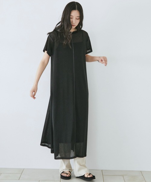 Doux archives(ドゥアルシーヴ)の「シアーカットソーワンピース(Tシャツ/カットソー・レディース・ピンク/ブラック/ブラウン・FREE)」の6枚目の写真