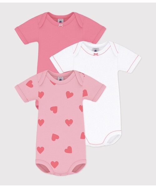 セール】ハートプリント半袖ボディ3枚組（ロンパース）｜PETIT BATEAU