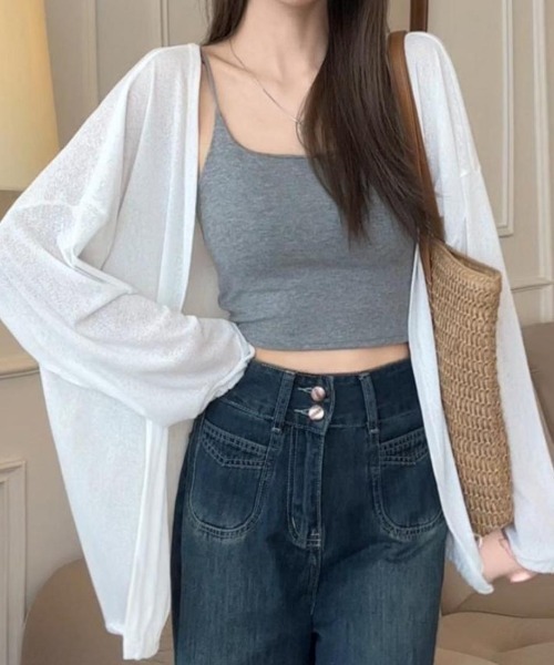 Forcement(フォースメント)の「夏服。軽やかな透け感とゆったりシルエットで抜け感をまとうシアーUVカットカーデ(カーディガン/ボレロ・レディース・ブラック/ベージュ/ホワイト・FREE)」の2枚目の写真