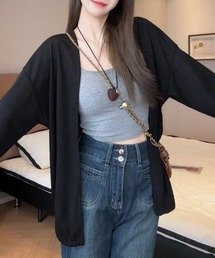 夏服。軽やかな透け感とゆったりシルエットで抜け感をまとうシアーUVカットカーデ