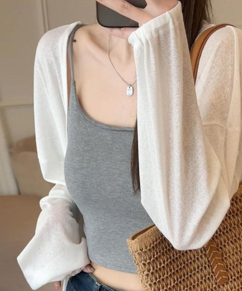 Forcement(フォースメント)の「夏服。軽やかな透け感とゆったりシルエットで抜け感をまとうシアーUVカットカーデ(カーディガン/ボレロ・レディース・ブラック/ベージュ/ホワイト・FREE)」の7枚目の写真