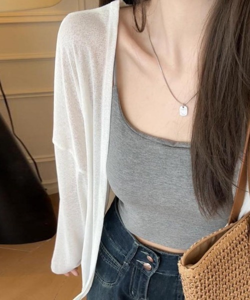 Forcement(フォースメント)の「夏服。軽やかな透け感とゆったりシルエットで抜け感をまとうシアーUVカットカーデ(カーディガン/ボレロ・レディース・ブラック/ベージュ/ホワイト・FREE)」の8枚目の写真