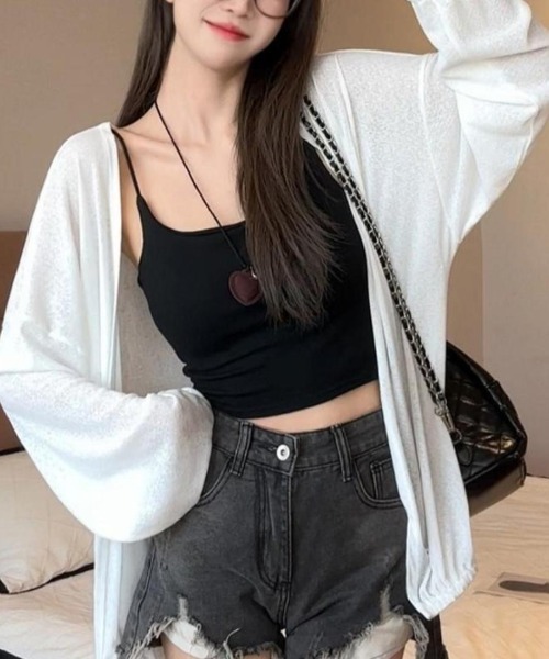Forcement(フォースメント)の「夏服。軽やかな透け感とゆったりシルエットで抜け感をまとうシアーUVカットカーデ(カーディガン/ボレロ・レディース・ブラック/ベージュ/ホワイト・FREE)」の10枚目の写真