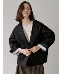 Washed Cotton Oversized Jacket - BLACK
