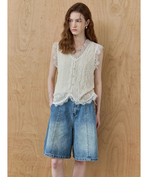 MAXZA(マージャコレクション)の「レースブロックフラワースカシスリーブレスニット(ニット/セーター・レディース・ブラック/ベージュ・FREE)」の7枚目の写真