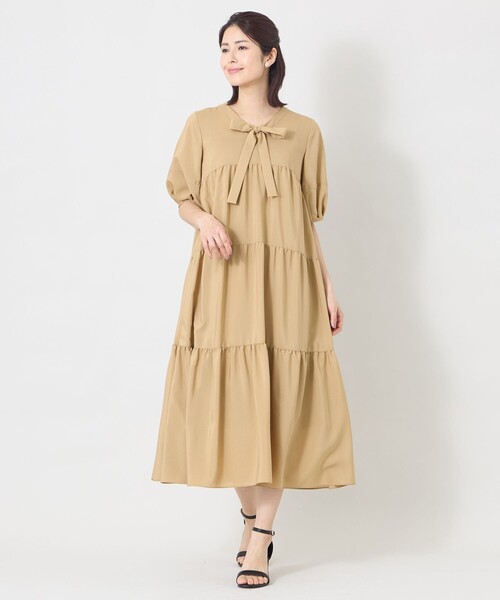 TO BE CHIC（トゥー ビー シック）の「ヴェール ティアードドレス（ワンピース・レディース・ブラック/ベージュ・40）」の4枚目の写真