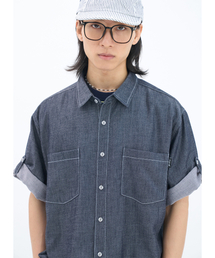 GOSTREET（ゴーストリート）の「セミオーバーフィットテンセルデニムロールアップ半袖シャツ濃紺（シャツ/ブラウス）」