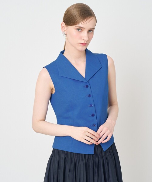 ANAYI（アナイ）の「ドライスラブ衿付きジレ〈セットアップ対応商品〉（その他アウター・レディース・ネイビー/ホワイト/ブルー・38/36）」の3枚目の写真