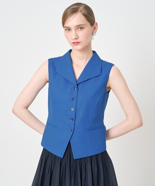 ANAYI（アナイ）の「ドライスラブ衿付きジレ〈セットアップ対応商品〉（その他アウター・レディース・ネイビー/ホワイト/ブルー・38/36）」の7枚目の写真