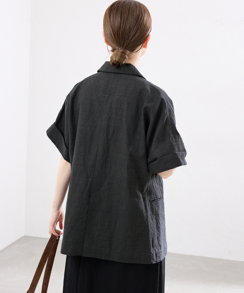 IENA（イエナ）の「ウォッシャブル リネン混Wハーフジャケット（テーラードジャケット・レディース・ベージュ/ブラック・FREE）」の7枚目の写真