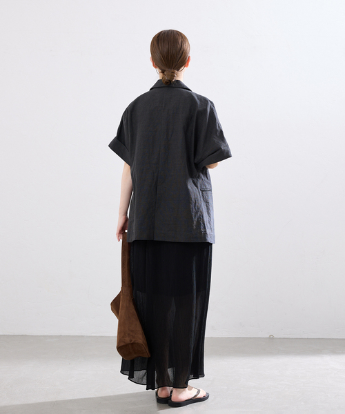 IENA（イエナ）の「ウォッシャブル リネン混Wハーフジャケット（テーラードジャケット・レディース・ベージュ/ブラック・FREE）」の11枚目の写真