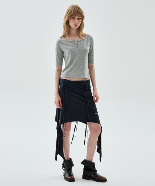 Mardi Mercredi(マルディメクルディ)の「SLIM TOP HENLEY NECK / スリム トップ ヘンリー ネック(Tシャツ/カットソー・レディース・アイボリー/グレー・FREE)」の10枚目の写真