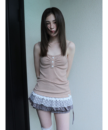 CHECKERED LACE SLEEVELESS(BROWN)