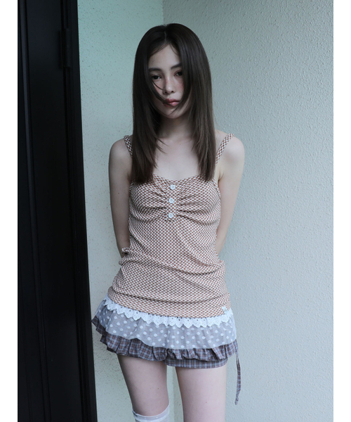 UGLY SHADOW(アグリーシャドウ)の「CHECKERED LACE SLEEVELESS(BROWN)(Tシャツ/カットソー・レディース・その他・FREE)」の1枚目の写真