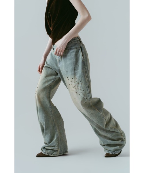 Knuth Marf(クヌースマーフ)の「studded draped denim pants(unisex)(デニムパンツ・レディース・ブラック/ブルー・SMALL/MEDIUM/X-SMALL)」の13枚目の写真
