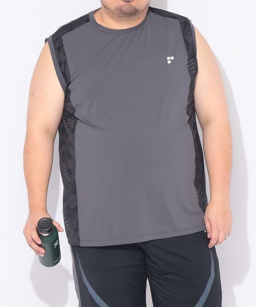 EXCELLENT FINE(エクセレント ファイン)の「Tシャツ ノースリーブ メンズ 大きいサイズ ベア天竺 総柄プリント クルーネック タンクトップ EXCELLENT FINE (エクセレントファイン)(Tシャツ/カットソー・メンズ・ネイビー/ダークグレー・X2(4L~5L)/X4(8L~9L)/X1(3L~4L)/X3(6L~7L))」の1枚目の写真