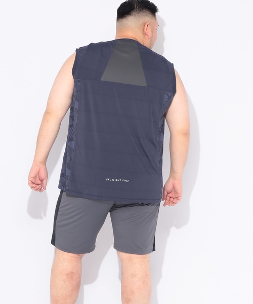 EXCELLENT FINE(エクセレント ファイン)の「Tシャツ ノースリーブ メンズ 大きいサイズ ベア天竺 総柄プリント クルーネック タンクトップ EXCELLENT FINE (エクセレントファイン)(Tシャツ/カットソー・メンズ・ネイビー/ダークグレー・X2(4L~5L)/X4(8L~9L)/X1(3L~4L)/X3(6L~7L))」の5枚目の写真