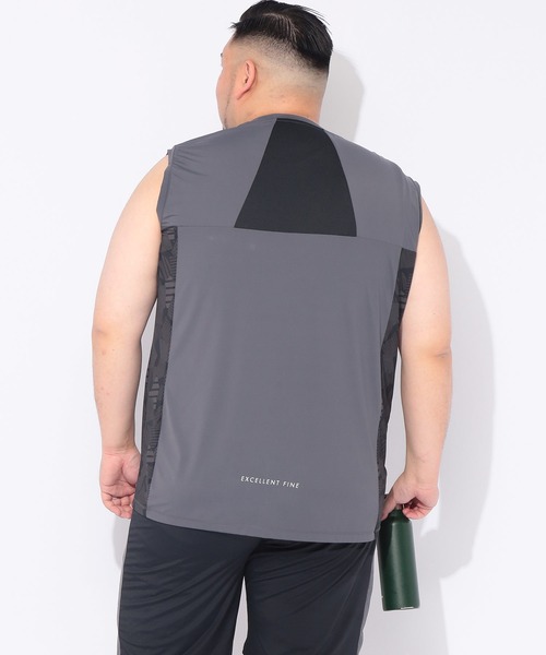 EXCELLENT FINE(エクセレント ファイン)の「Tシャツ ノースリーブ メンズ 大きいサイズ ベア天竺 総柄プリント クルーネック タンクトップ EXCELLENT FINE (エクセレントファイン)(Tシャツ/カットソー・メンズ・ネイビー/ダークグレー・X2(4L~5L)/X4(8L~9L)/X1(3L~4L)/X3(6L~7L))」の3枚目の写真