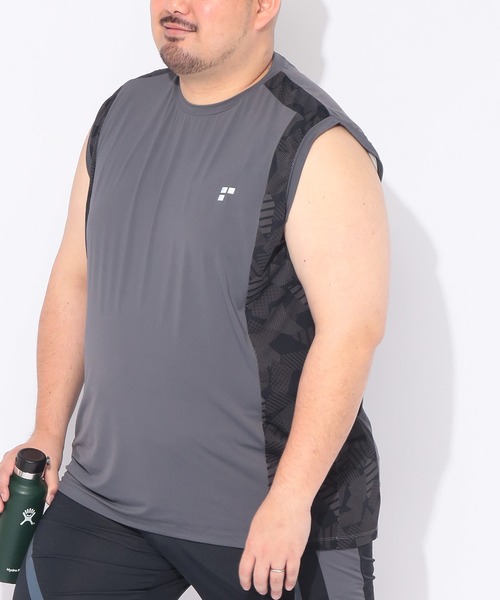 EXCELLENT FINE(エクセレント ファイン)の「Tシャツ ノースリーブ メンズ 大きいサイズ ベア天竺 総柄プリント クルーネック タンクトップ EXCELLENT FINE (エクセレントファイン)(Tシャツ/カットソー・メンズ・ネイビー/ダークグレー・X2(4L~5L)/X4(8L~9L)/X1(3L~4L)/X3(6L~7L))」の4枚目の写真