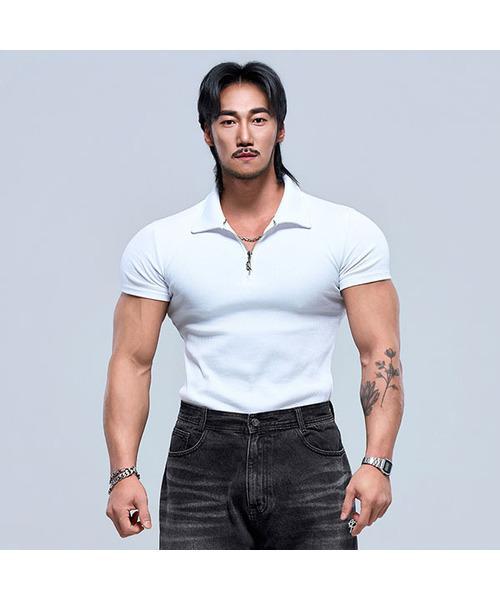 P2605 Ribカラー マッスルフィット 半袖Tシャツ — ребристая футболка поло, полужесткий крой [2 цвета]