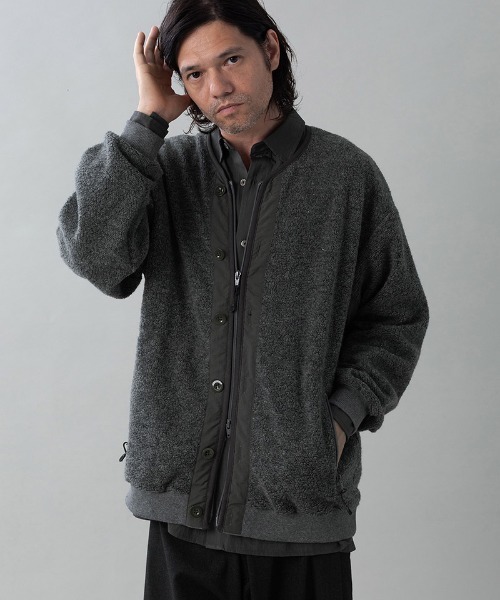 EGO TRIPPING(エゴトリッピング)の「mj11642-WOOL BOA-LINER JACKET ウールボアブルゾン(666707)(ノーカラージャケット・メンズ・ブラック/アイボリー/杢グレー・48/46)」の3枚目の写真