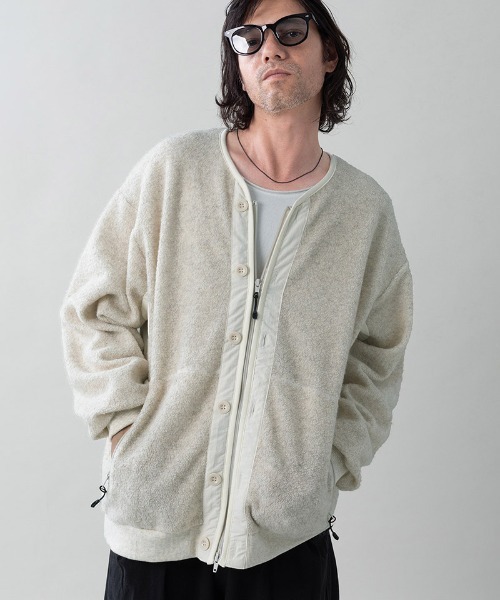 EGO TRIPPING(エゴトリッピング)の「mj11642-WOOL BOA-LINER JACKET ウールボアブルゾン(666707)(ノーカラージャケット・メンズ・ブラック/アイボリー/杢グレー・48/46)」の1枚目の写真