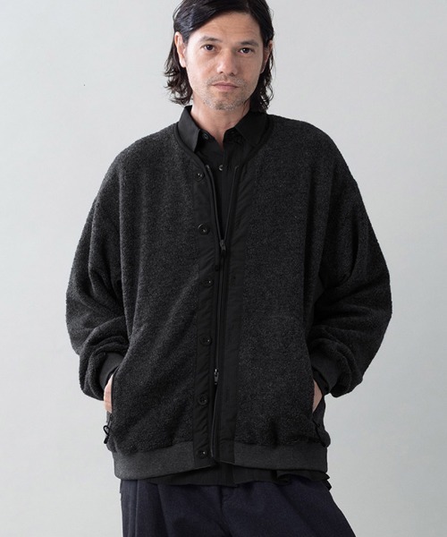 EGO TRIPPING(エゴトリッピング)の「mj11642-WOOL BOA-LINER JACKET ウールボアブルゾン(666707)(ノーカラージャケット・メンズ・ブラック/アイボリー/杢グレー・48/46)」の2枚目の写真