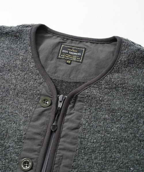 EGO TRIPPING(エゴトリッピング)の「mj11642-WOOL BOA-LINER JACKET ウールボアブルゾン(666707)(ノーカラージャケット・メンズ・ブラック/アイボリー/杢グレー・48/46)」の9枚目の写真
