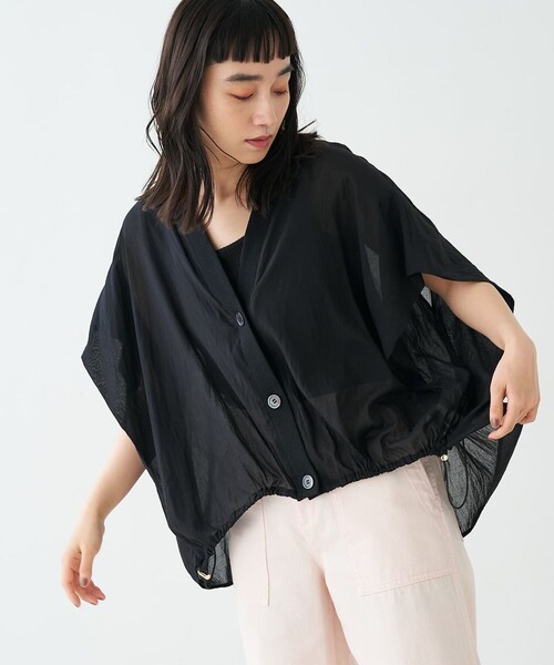 collex(コレックス)の「異素材コンビカーデブラウス(シャツ/ブラウス・レディース・レモンイエロー/ブラック/サックスブルー・フリー)」の2枚目の写真