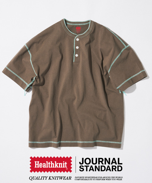 Healthknit（ヘルスニット）の「Healthknit / ヘルスニット 別注 ヘンリーネックTシャツ（Tシャツ/カットソー・メンズ・チャコールグレー/ホワイト/ブラック系その他/ブラウン・MEDIUM/LARGE）」の4枚目の写真